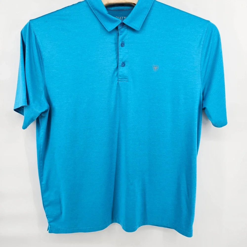 Ariat Polo Shirt Mens XL Blue Short Sleeve AriatTek Heat Series Performance Top